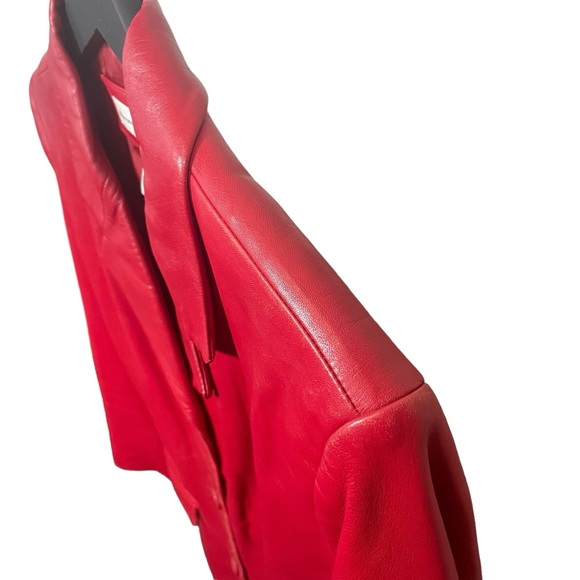 Preston & York Red Lambskin Leather Button Front Blazer Jacket Size M - Picture 4 of 7